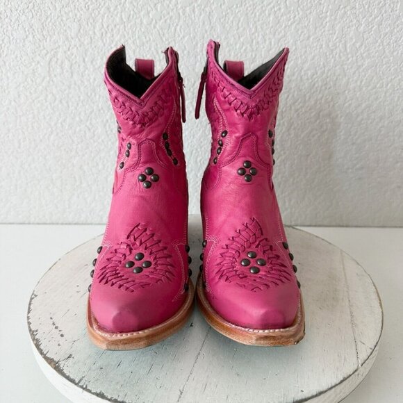 Lane COSSETTE Womens Cowboy Booties 6.5 Western Cowgirl Short Boots Pink Leather - Picture 5 of 12